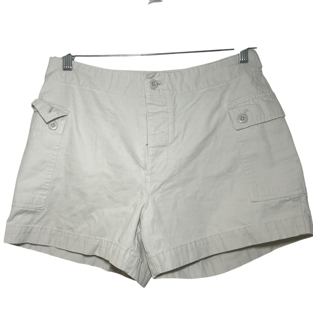 J.Crew Womens Beige Cotton Cargo Shorts Button Fly Size 8 Utility Safari Neutral